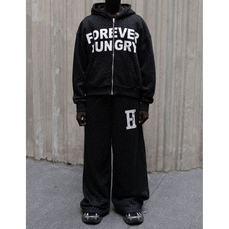 Forever Hungry All Over Gemstone Tracksuit Set "Black"