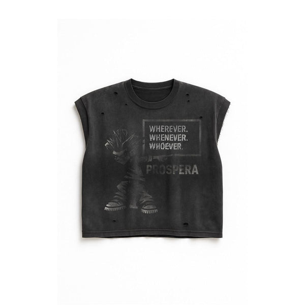 Prospera Statement Sleeveless Tee "Black Wash"
