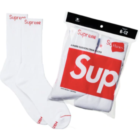 Supreme Hanes Crew Socks (4 Pack) - White