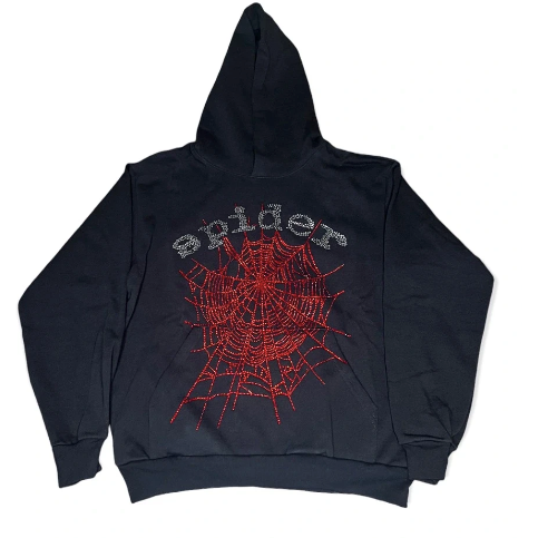 Sp5der Rhinestone Hoodie "Black/Red"